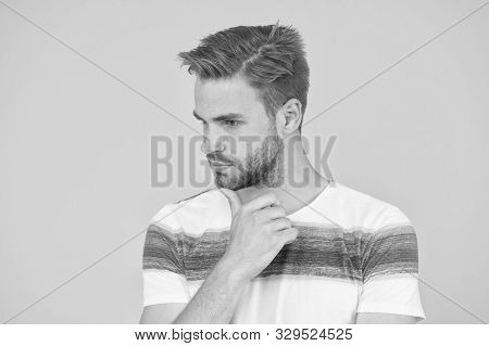 Pensive Face. Man Serious Face Thoughtful. Have Some Doubts. Thoughtful Expression. Find Solution. T