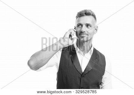 Waiting Answer. Mobile Call Concept. Mobile Call Conversation. Mobile Negotiations. Businessman Well