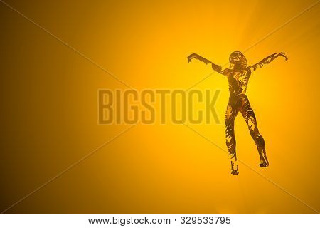 Abstract Flying Boy Figure Is Wrapped Up By Branches Of Magic Plant Isolated On Black Background. Ha