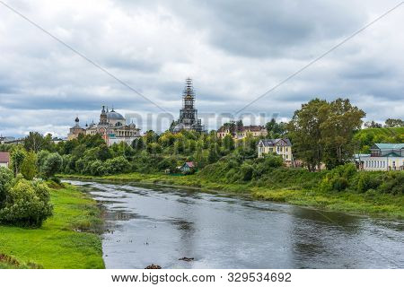 Aerial View Of The Boris And Gleb Novotorzhsky Monastery In Torzhok, Tver Oblast, Russia. Scenic Rur