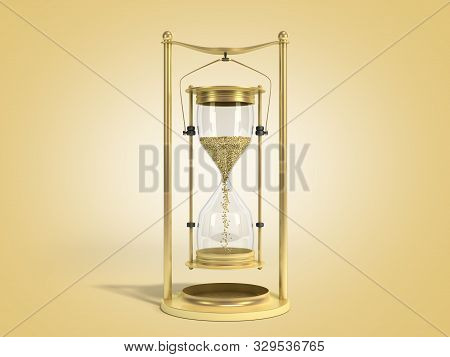 Golden Hourglass 3d Render On Color Gradient Background