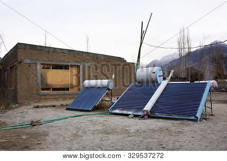 Gas And Oil Boiler For Shower Water Heater At Outdoor Of Resort Hotel In Hunder Or Hundar Village In