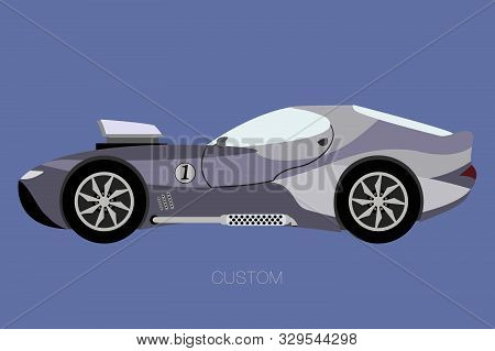 Vector Super Car, Side View Of Car, Automobile, Motor Vehicle, Flat Design Style