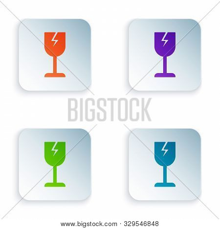 Color Fragile Broken Glass Symbol For Delivery Boxes Icon Isolated On White Background. Set Icons In