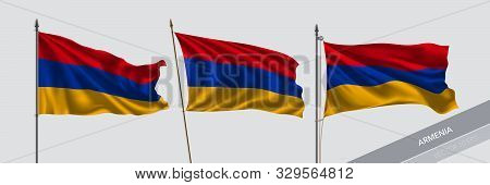 Set Of Armenia Waving Flag On Isolated Background Vector Illustration