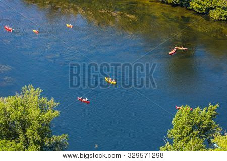 view over river of the Dordogne valley from Domme, Aquitane, France