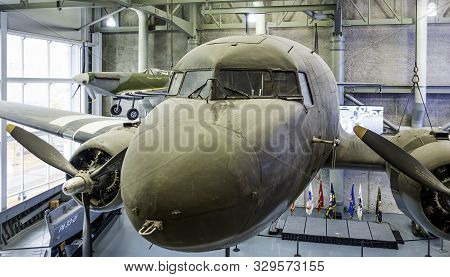 New Orleans, Usa - Dec 18, 2017: A Life-size Us World War Ii Plane Hanging Over The Lobby Of The Nat