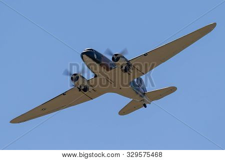 Tyabb, Australia - March 9, 2014: Former United States Air Force Douglas C-47b Twin Engine Aircraft 