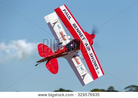 Tyabb, Australia - March 9, 2014: Pitts S-1s Aerobatic Biplane Vh-ipb Flying At Low Level During An 