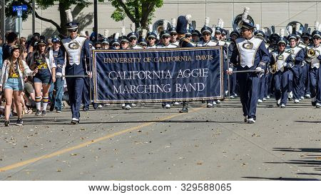 Davis, Ca - April 21, 2018. California Aggie Marching Band During Parade At Uc Davis Annual Picnic D