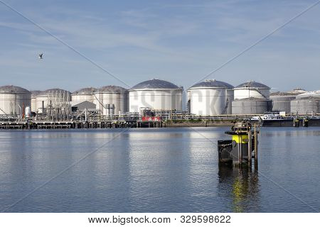 Oil Refinery Plant From Industry Zone, Aerial View Oil And Gas Industrial, Refinery Factory Oil Stor