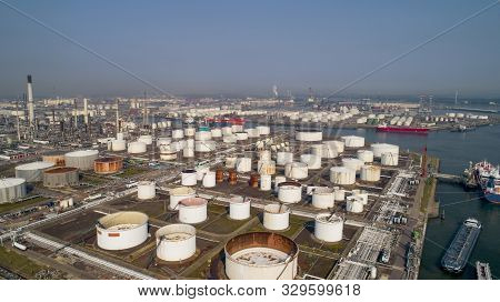 Oil Refinery Plant From Industry Zone, Aerial View Oil And Gas Industrial, Refinery Factory Oil Stor
