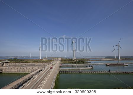 Krammersluizen Lake Krammer. Drone Photograpy From The Delta Works In Zeeland In The Netherlands
