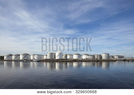 Port Of Rotterdam. Botlek. Oil Refinery Plant From Industry Zone, Aerial View Oil And Gas Industrial