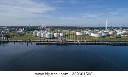 Oil Refinery Plant From Industry Zone, Aerial View Oil And Gas Industrial, Refinery Factory Oil Stor