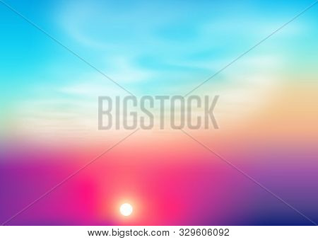 Bright Colors Vector Sunset Background With Sun And Clouds