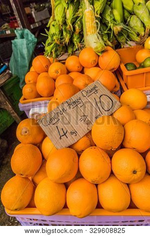Cameron Highlands Malaysia. March 10 2019. A View Of A Honey Orange Market Stall At The Kea Farm Mar