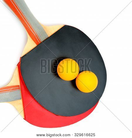 Tabletennis Rackets And Ball Isolated On White Background.