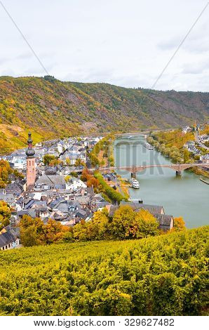 Amazing City Cochem In Mosel Wine Region, Germany Photographed In Fall Season From The Reichsburg Ca