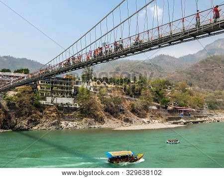 Rishikesh, India - Circa April 2018. Boating On Ganga River In Rishikesh.