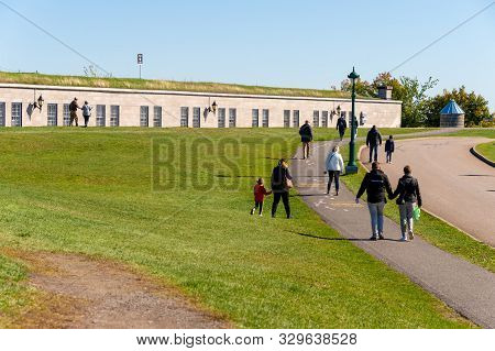 Quebec City, Ca - 5 October 2019 - Tourists Visiting Quebec City Fortifications