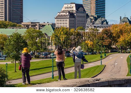 Quebec City, Ca - 5 October 2019 - Tourists Visiting Quebec City Fortifications