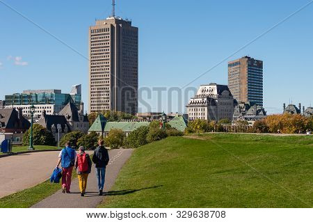 Quebec City, Ca - 5 October 2019 - Tourists Visiting Quebec City Fortifications