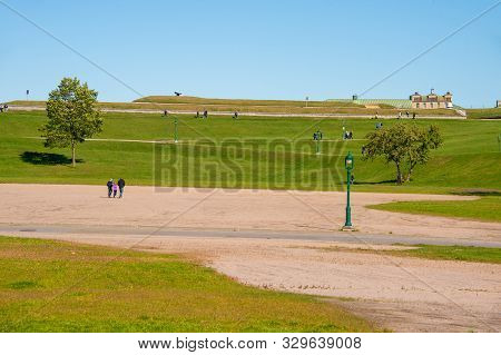 Quebec City, Ca - 5 October 2019 - Tourists Visiting Quebec City Fortifications