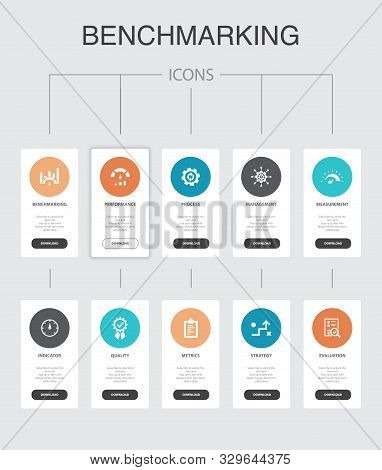 Benchmarking Infographic 10 Steps Ui Design.process, Management, Indicator Simple Icons