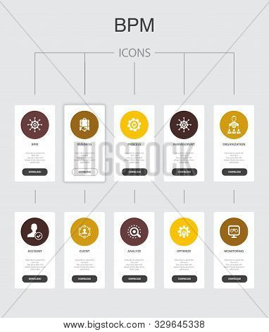 Bpm Infographic 10 Steps Ui Design.business, Process, Management, Organization Simple Icons