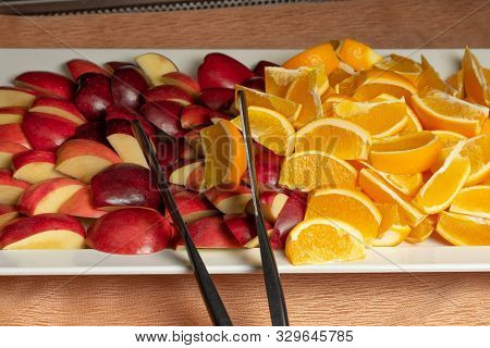 Fruit Platter - Apples, Oranges Sliced Fruit On A Plate