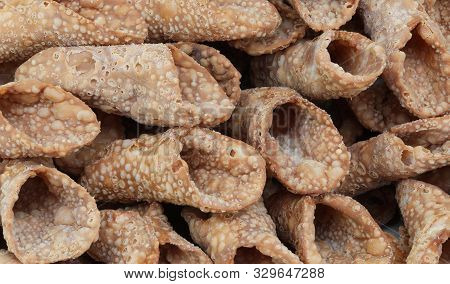 Background Of Many Sweet Fried Biscuits Called Cannolo Sicilian In Italy Typical Food Of Sicily Regi