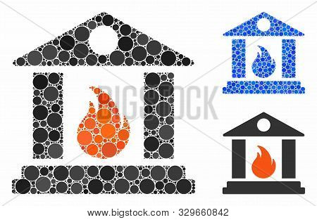 Sacrificial Temple Fire Mosaic Of Round Dots In Variable Sizes And Color Tints, Based On Sacrificial