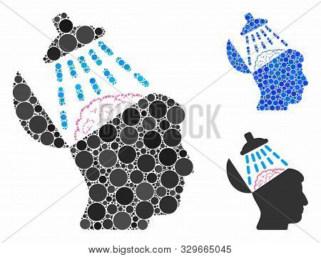 Brain Washing Mosaic Of Small Circles In Various Sizes And Color Hues, Based On Brain Washing Icon. 