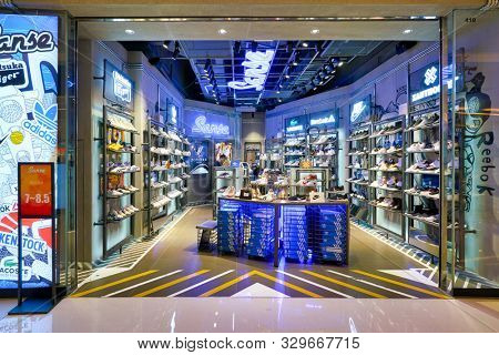 SHENZHEN, CHINA - CIRCA APRIL, 2019: shoes on display at Sanse store in Shenzhen.