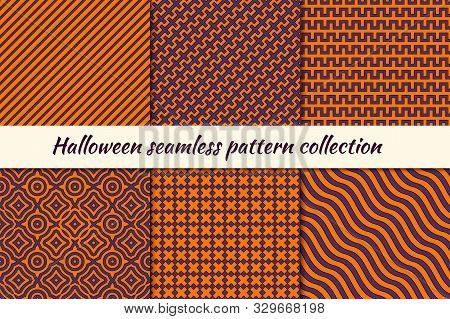 Halloween Seamless Pattern Collection. Holiday Backgrounds Set. Print Kit In Traditional Colors. Wav