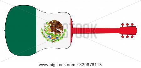 A Typical Acoustic Guitar Silhouette Isolated Over A White Background With A Mexico Flag