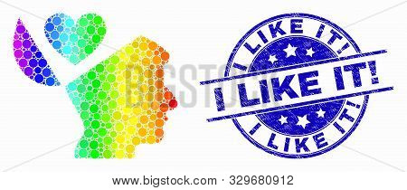 Pixel Rainbow Gradiented Favourites Open Mind Mosaic Pictogram And I Like It Exclamation Seal. Blue 