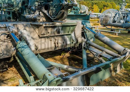 Daejeon, South Korea; October 20, 2019: Recoil Spade Assembly On Back Of 8 Inch M110 Self-propelled 