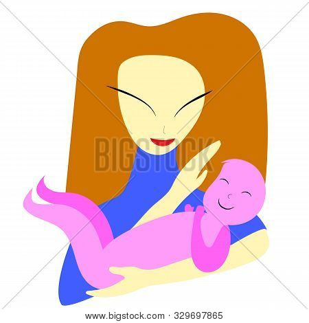 Vector Illustration Of A Mother Holding A Baby Son In Her Arms.. Concept Of Mother Love.