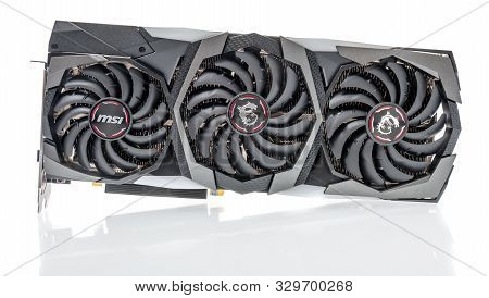 Winneconne, Wi - 10 October 2019: A Package Of Msi Geforce Rtx Gaming X Trio 2080 Ti Video Card On A
