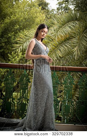 Shantiniketan, India. Fashion Portrait Of Beautiful Indian Young Girl, Vogue Style Photo. Fashion Br