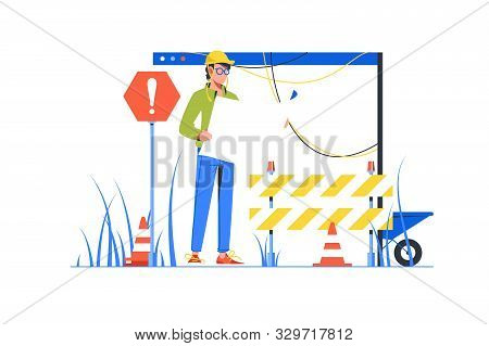 Ny Website Under Construction With Male Developer. Isolated Concept Businessman Character Developmen