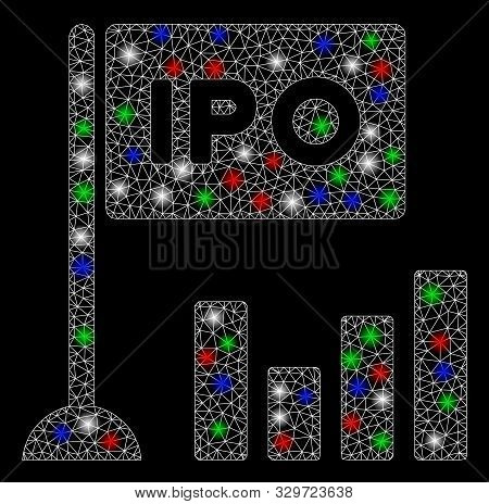 Bright Mesh Ipo Bar Chart With Glare Effect. White Wire Frame Triangular Mesh In Vector Format On A 