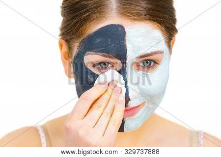 Girl Remove Black White Mud Mask From Face