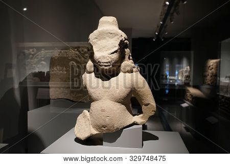 Prachin Buri, Thailand - August 26, 2019: Demon (asura) Guardian Khmer Art In Thailand (banteay Srei