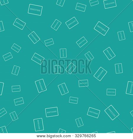Green Doormat With The Text Welcome Icon Isolated Seamless Pattern On Green Background. Welcome Mat 