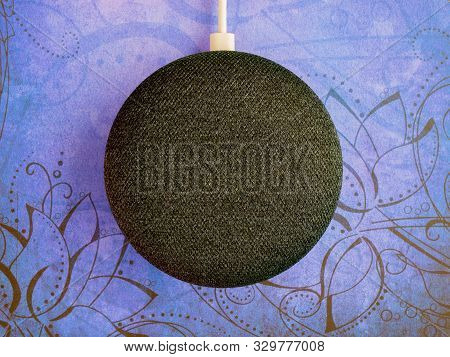Smart Home Device Speaker On Blue Floral Background