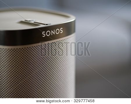 Uk, October 2019: Sonos Play Black Wireless Speaker Close Up