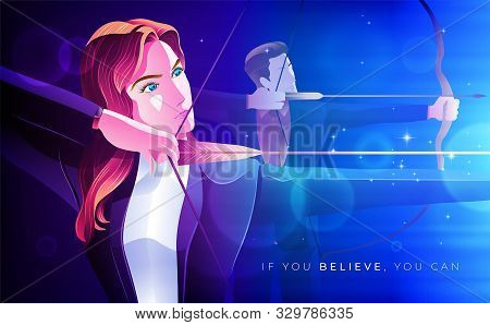 A Conceptual Illustration Of A Business Woman Is Posing Archery, Which Reflects The Commitment To Ac